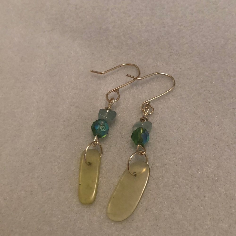 Green and gold semi precious stone earrings